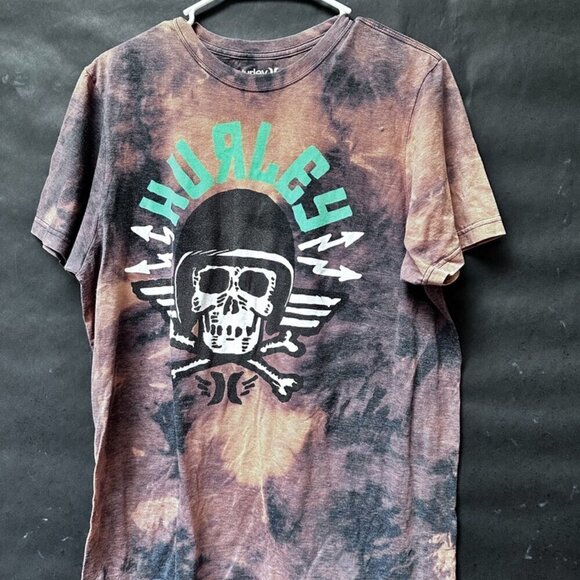 Hurley Tee Shirt Size Large  BrowN Tie Dyed Bleached Grunge  Distressed - Picture 1 of 8